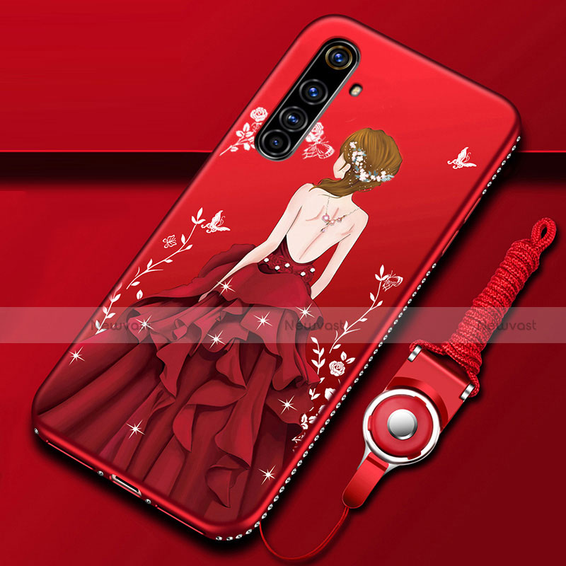 Silicone Candy Rubber Gel Dress Party Girl Soft Case Cover for Realme X50 Pro 5G Red