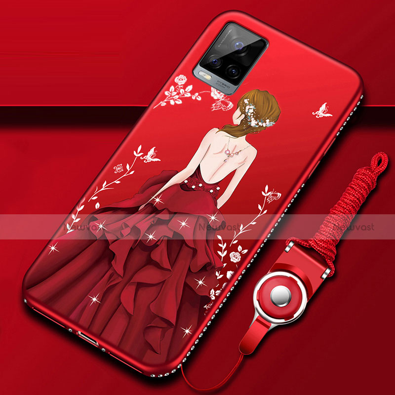 Silicone Candy Rubber Gel Dress Party Girl Soft Case Cover for Vivo V20 Pro 5G Red