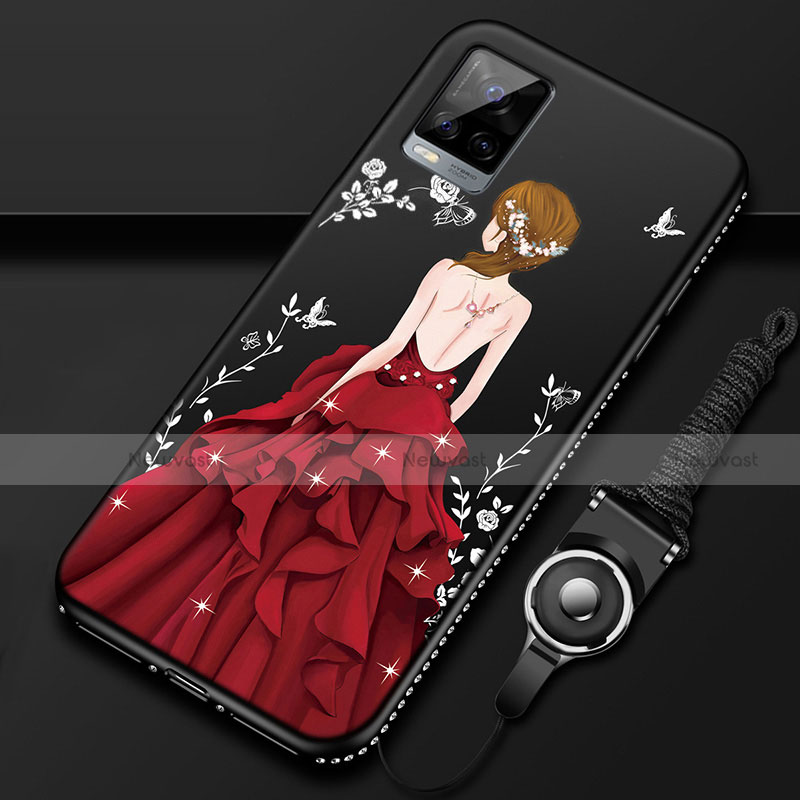 Silicone Candy Rubber Gel Dress Party Girl Soft Case Cover for Vivo V20 Pro 5G Red and Black