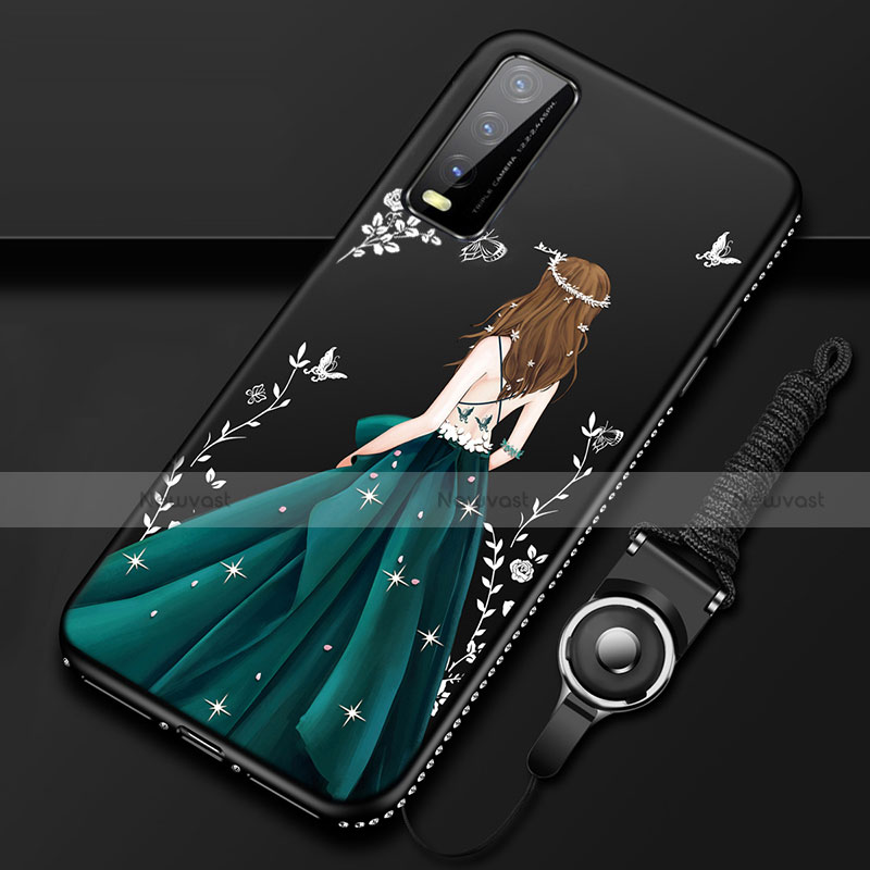 Silicone Candy Rubber Gel Dress Party Girl Soft Case Cover for Vivo Y20i India Green