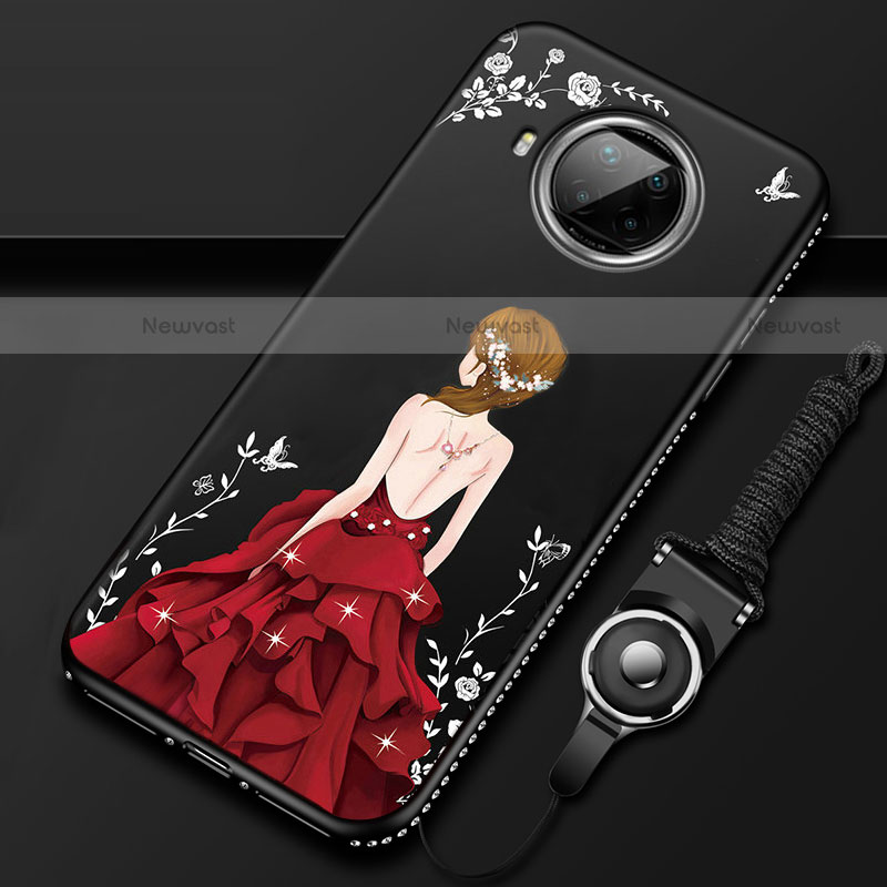 Silicone Candy Rubber Gel Dress Party Girl Soft Case Cover for Xiaomi Mi 10i 5G Red and Black