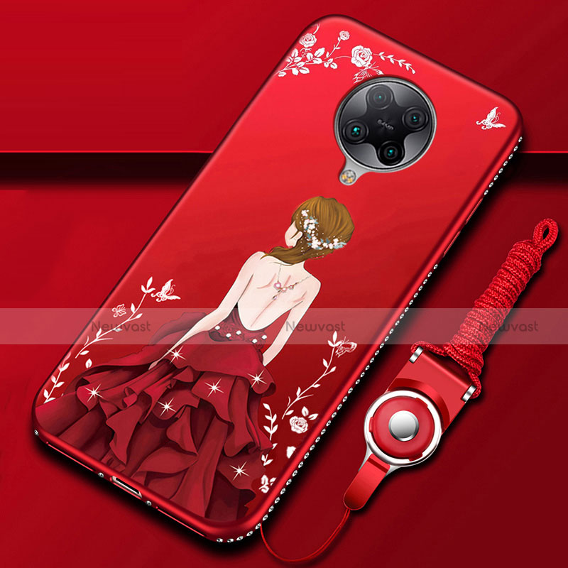 Silicone Candy Rubber Gel Dress Party Girl Soft Case Cover for Xiaomi Poco F2 Pro Red