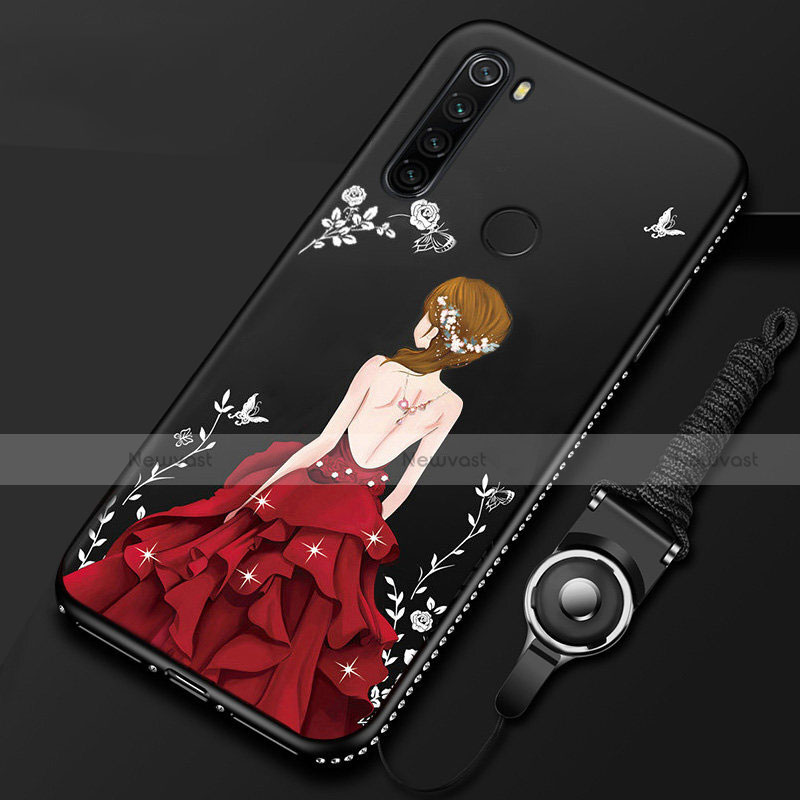 Silicone Candy Rubber Gel Dress Party Girl Soft Case Cover for Xiaomi Redmi Note 8T Red and Black