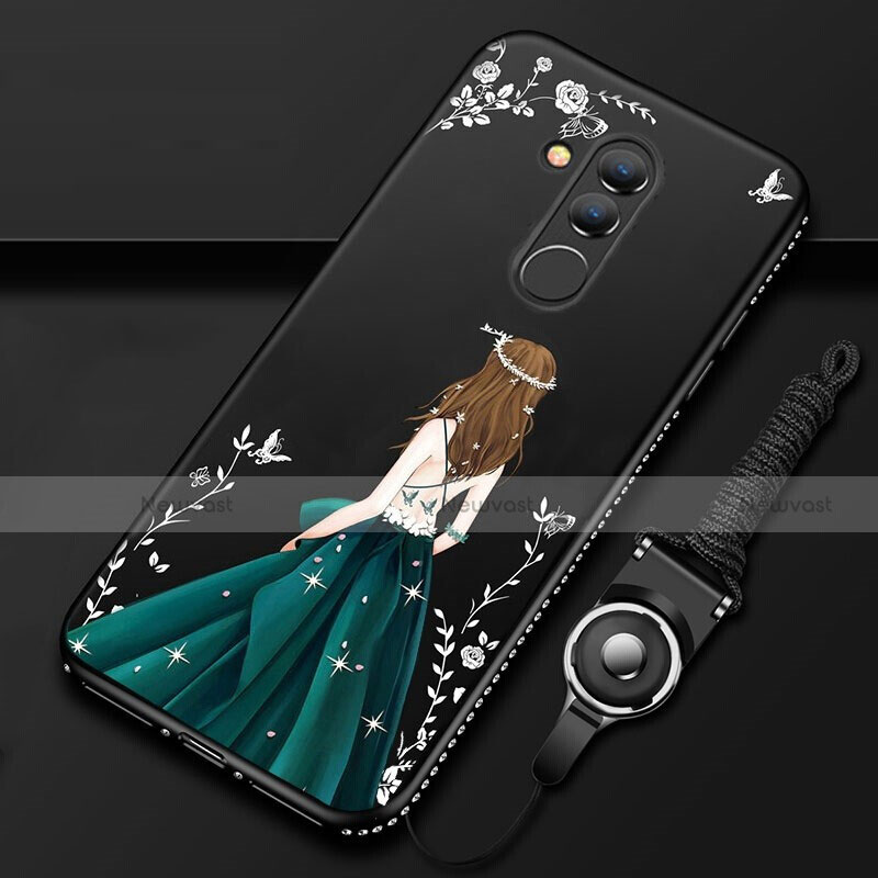 Silicone Candy Rubber Gel Dress Party Girl Soft Case Cover H01 for Huawei Mate 20 Lite Black