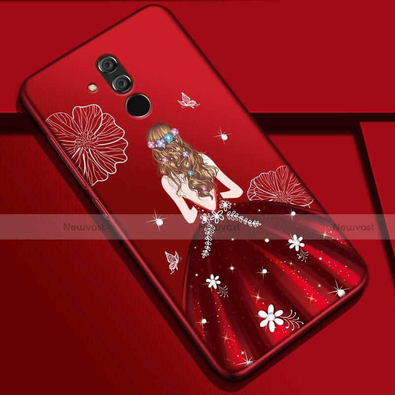 Silicone Candy Rubber Gel Dress Party Girl Soft Case Cover H03 for Huawei Mate 20 Lite Red Wine