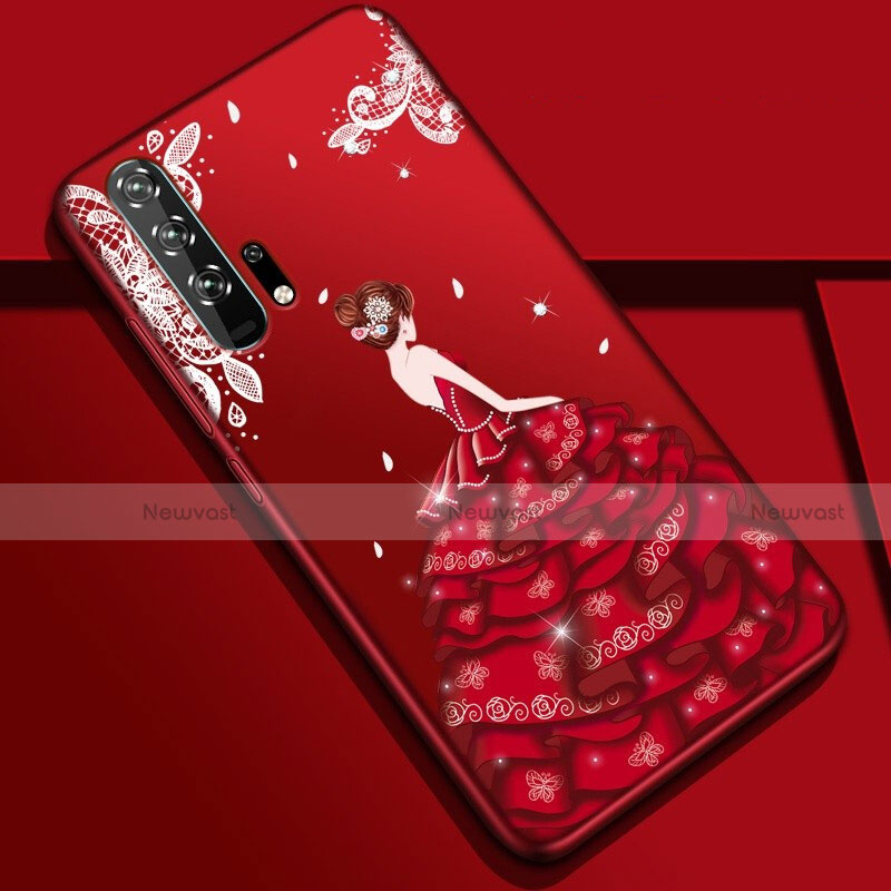 Silicone Candy Rubber Gel Dress Party Girl Soft Case Cover K01 for Huawei Honor 20 Pro Red