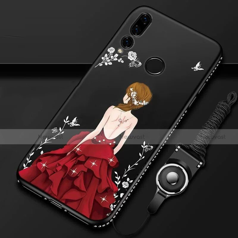 Silicone Candy Rubber Gel Dress Party Girl Soft Case Cover K01 for Huawei Honor 20i Red and Black