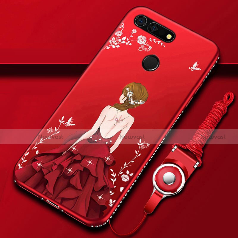 Silicone Candy Rubber Gel Dress Party Girl Soft Case Cover K01 for Huawei Honor V20 Red