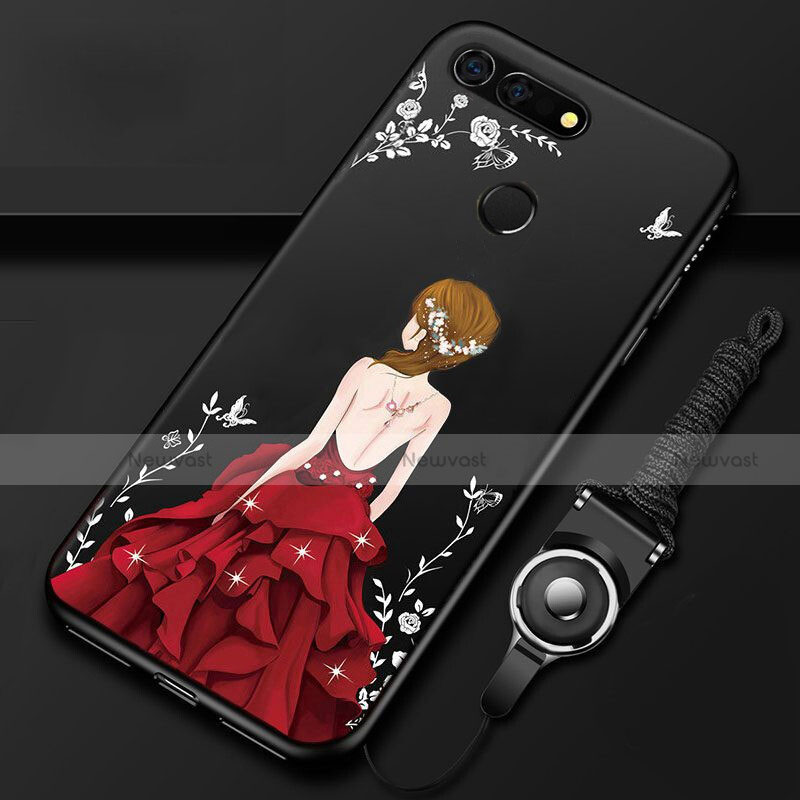 Silicone Candy Rubber Gel Dress Party Girl Soft Case Cover K01 for Huawei Honor View 20 Red and Black