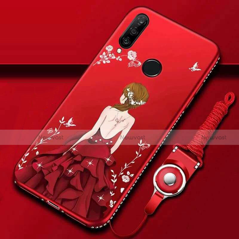 Silicone Candy Rubber Gel Dress Party Girl Soft Case Cover K01 for Huawei Nova 4e Red