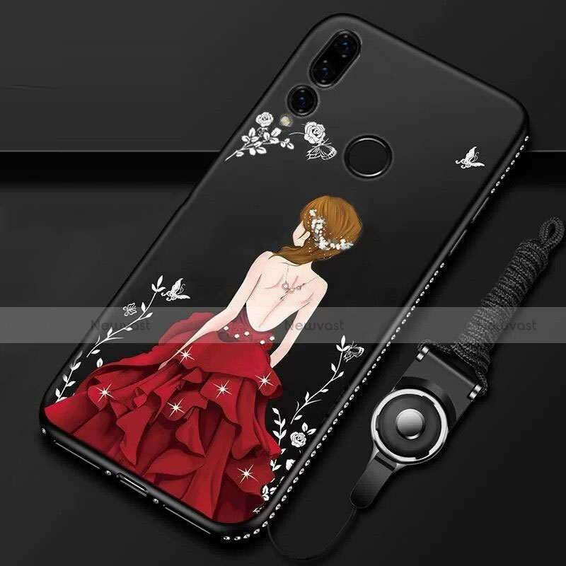 Silicone Candy Rubber Gel Dress Party Girl Soft Case Cover K01 for Huawei P Smart+ Plus (2019) Red and Black