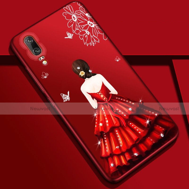 Silicone Candy Rubber Gel Dress Party Girl Soft Case Cover K01 for Huawei P20 Red