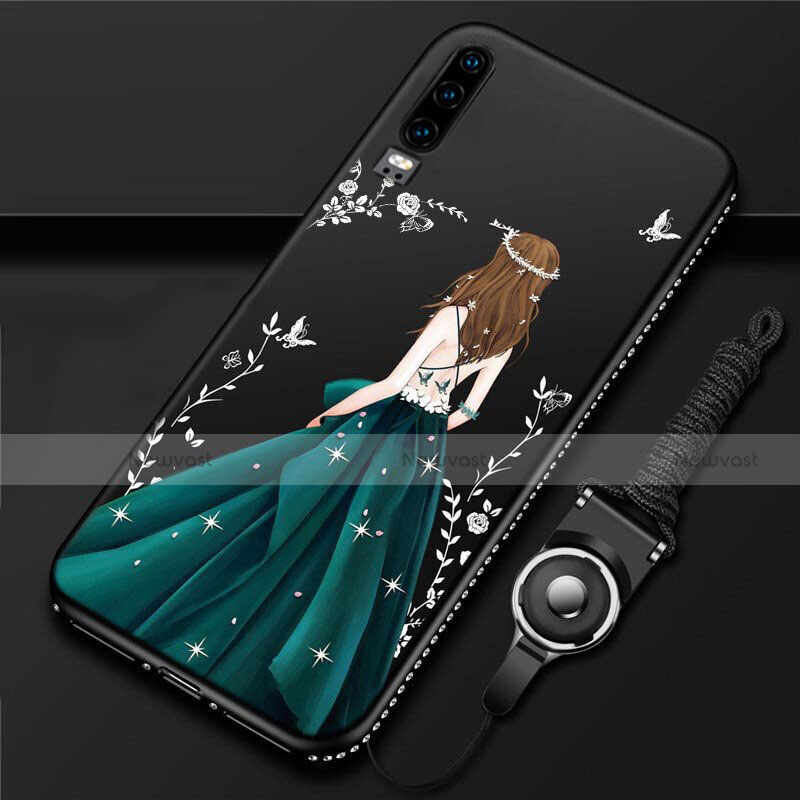 Silicone Candy Rubber Gel Dress Party Girl Soft Case Cover K01 for Huawei P30 Green