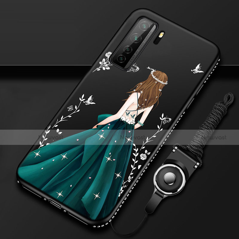 Silicone Candy Rubber Gel Dress Party Girl Soft Case Cover K01 for Huawei P40 Lite 5G Green