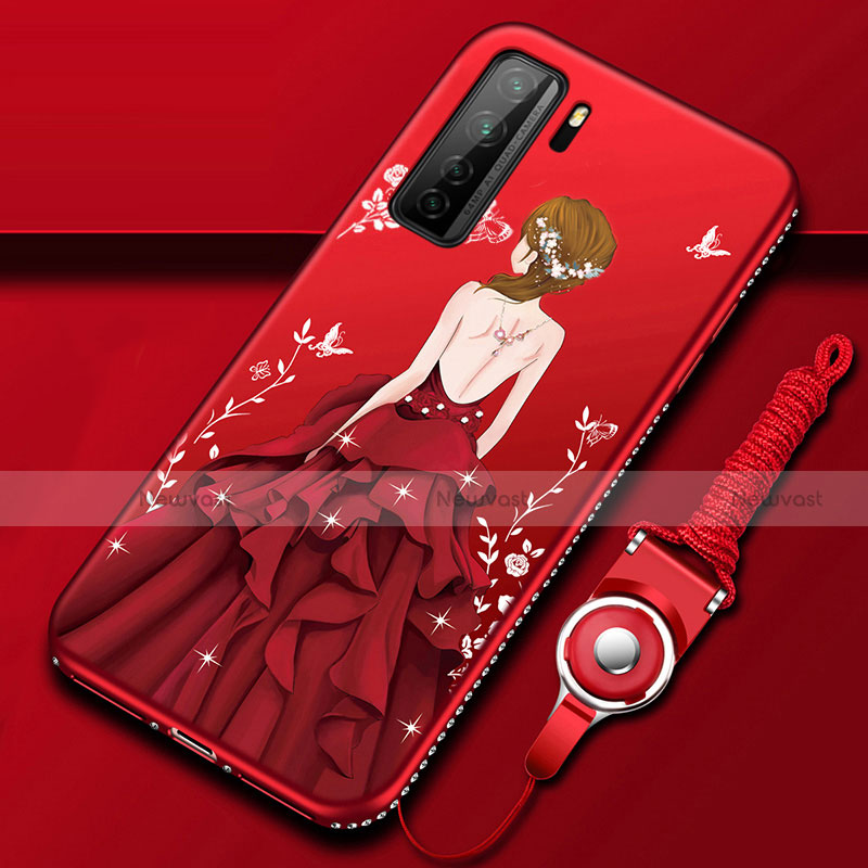 Silicone Candy Rubber Gel Dress Party Girl Soft Case Cover K01 for Huawei P40 Lite 5G Red