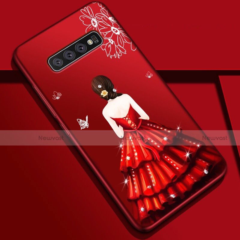 Silicone Candy Rubber Gel Dress Party Girl Soft Case Cover K01 for Samsung Galaxy S10 5G Red