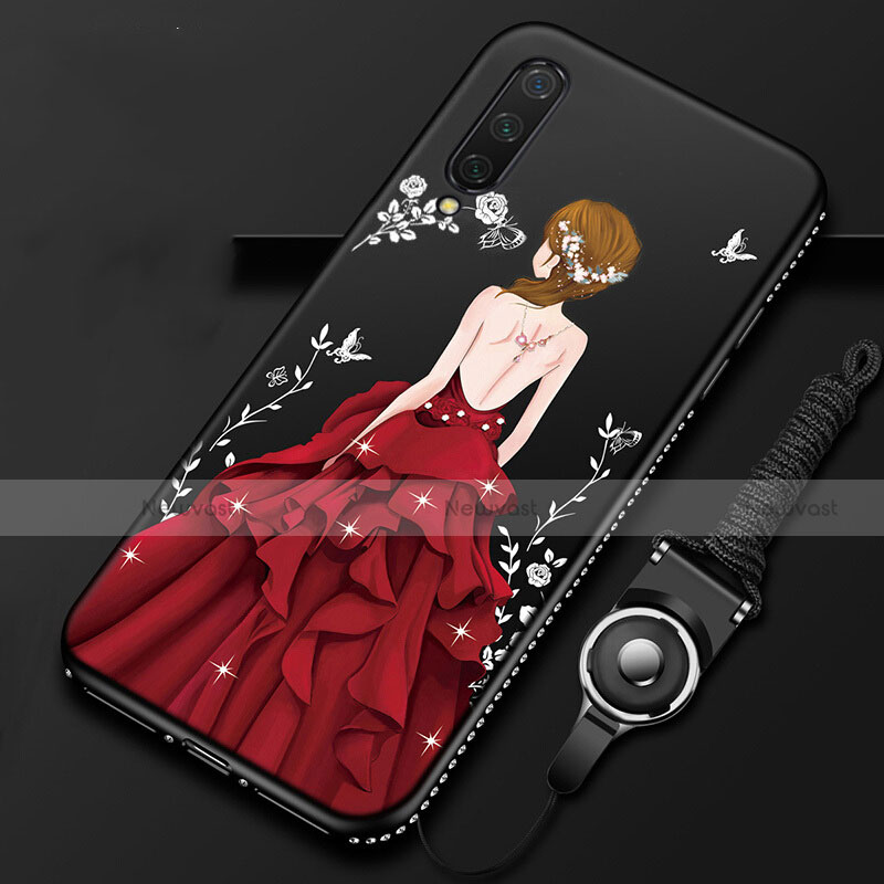 Silicone Candy Rubber Gel Dress Party Girl Soft Case Cover K01 for Xiaomi Mi A3 Red and Black