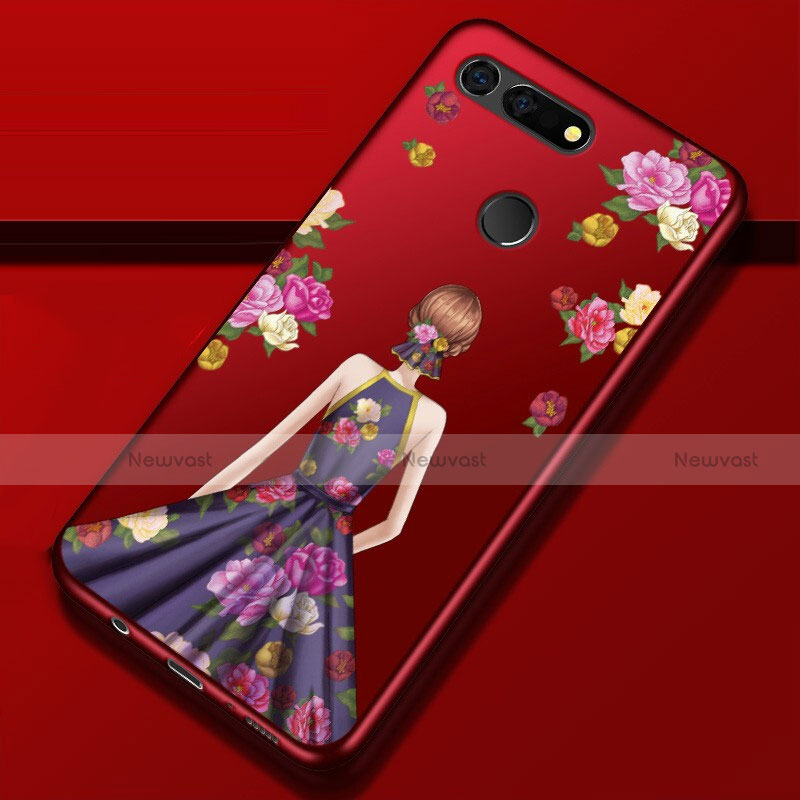 Silicone Candy Rubber Gel Dress Party Girl Soft Case Cover K02 for Huawei Honor V20 Purple