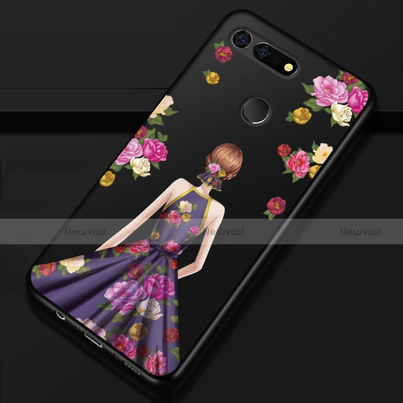 Silicone Candy Rubber Gel Dress Party Girl Soft Case Cover K02 for Huawei Honor V20 Purple and Blue
