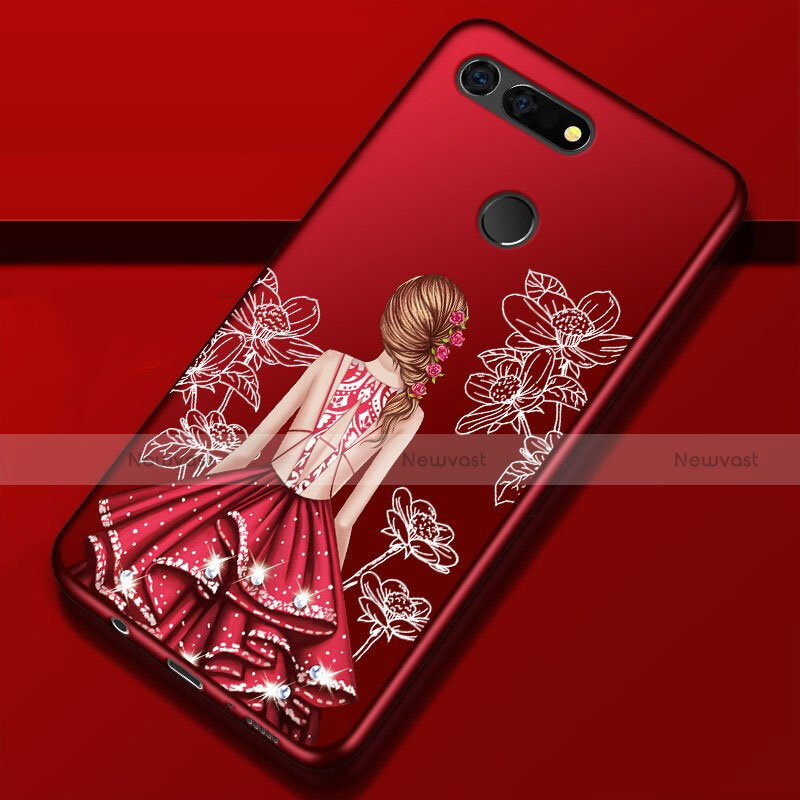 Silicone Candy Rubber Gel Dress Party Girl Soft Case Cover K02 for Huawei Honor View 20 Red