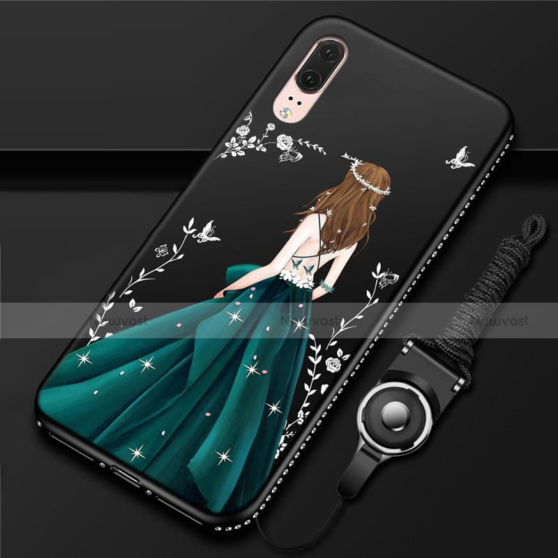 Silicone Candy Rubber Gel Dress Party Girl Soft Case Cover K02 for Huawei P20 Green