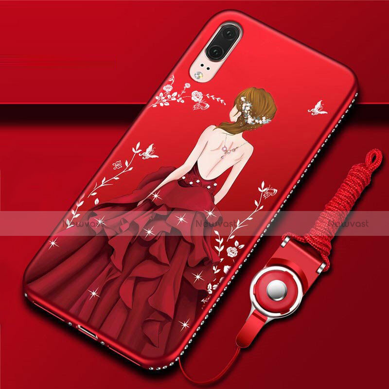 Silicone Candy Rubber Gel Dress Party Girl Soft Case Cover K02 for Huawei P20 Red