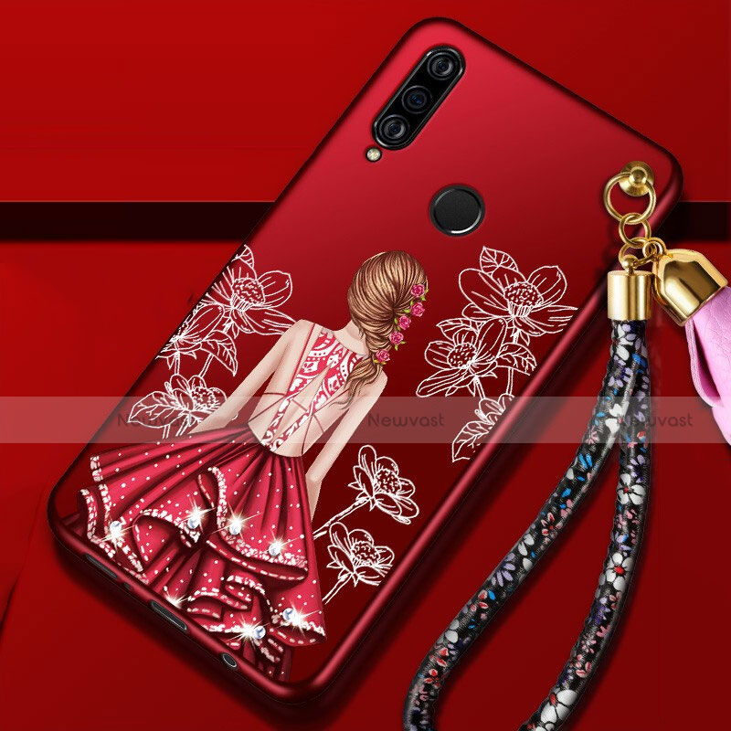 Silicone Candy Rubber Gel Dress Party Girl Soft Case Cover K02 for Huawei P30 Lite Red