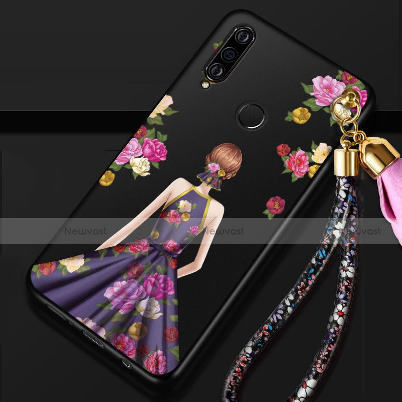 Silicone Candy Rubber Gel Dress Party Girl Soft Case Cover K02 for Huawei P30 Lite XL Purple and Blue