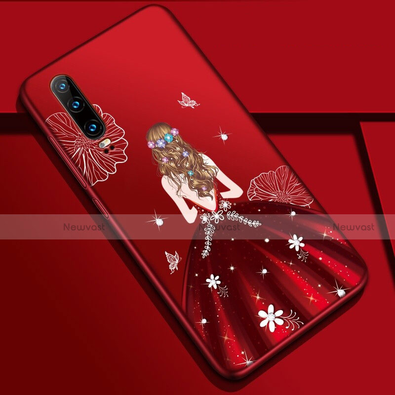 Silicone Candy Rubber Gel Dress Party Girl Soft Case Cover K02 for Huawei P30 Red