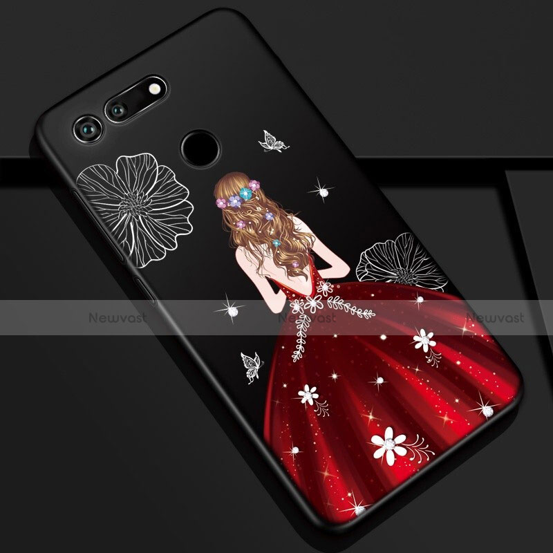 Silicone Candy Rubber Gel Dress Party Girl Soft Case Cover K03 for Huawei Honor V20 Red and Black