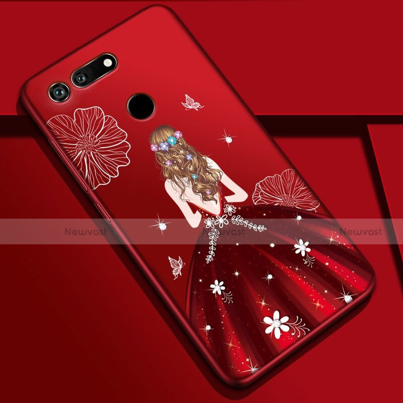 Silicone Candy Rubber Gel Dress Party Girl Soft Case Cover K03 for Huawei Honor V20 Red Wine