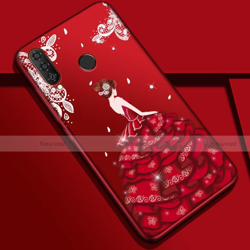 Silicone Candy Rubber Gel Dress Party Girl Soft Case Cover K03 for Huawei Nova 4e Red Wine