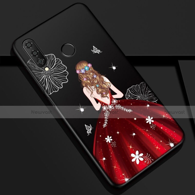 Silicone Candy Rubber Gel Dress Party Girl Soft Case Cover K03 for Huawei P30 Lite New Edition Red and Black