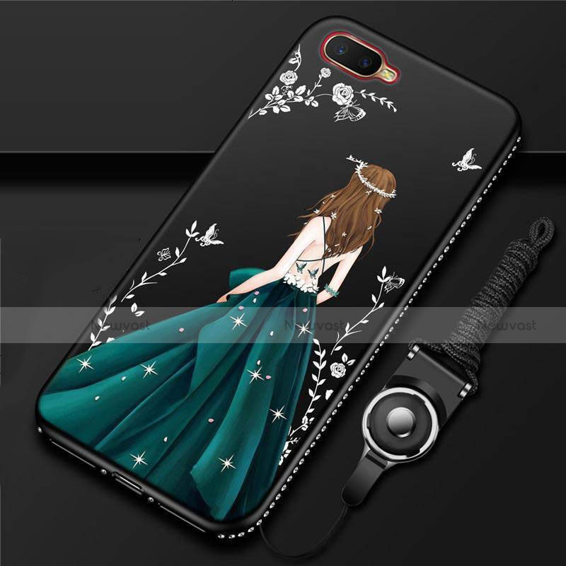 Silicone Candy Rubber Gel Dress Party Girl Soft Case Cover M02 for Oppo RX17 Neo Black