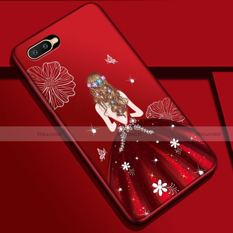 Silicone Candy Rubber Gel Dress Party Girl Soft Case Cover M04 for Oppo K1 Red Wine