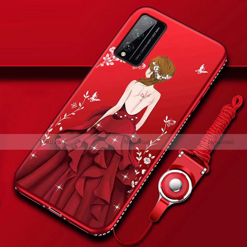 Silicone Candy Rubber Gel Dress Party Girl Soft Case Cover S01 for Huawei Honor Play4T Pro Red