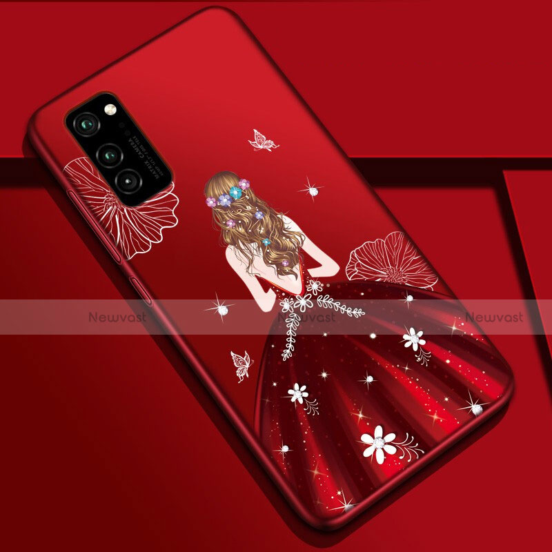 Silicone Candy Rubber Gel Dress Party Girl Soft Case Cover S01 for Huawei Honor V30 5G Red Wine