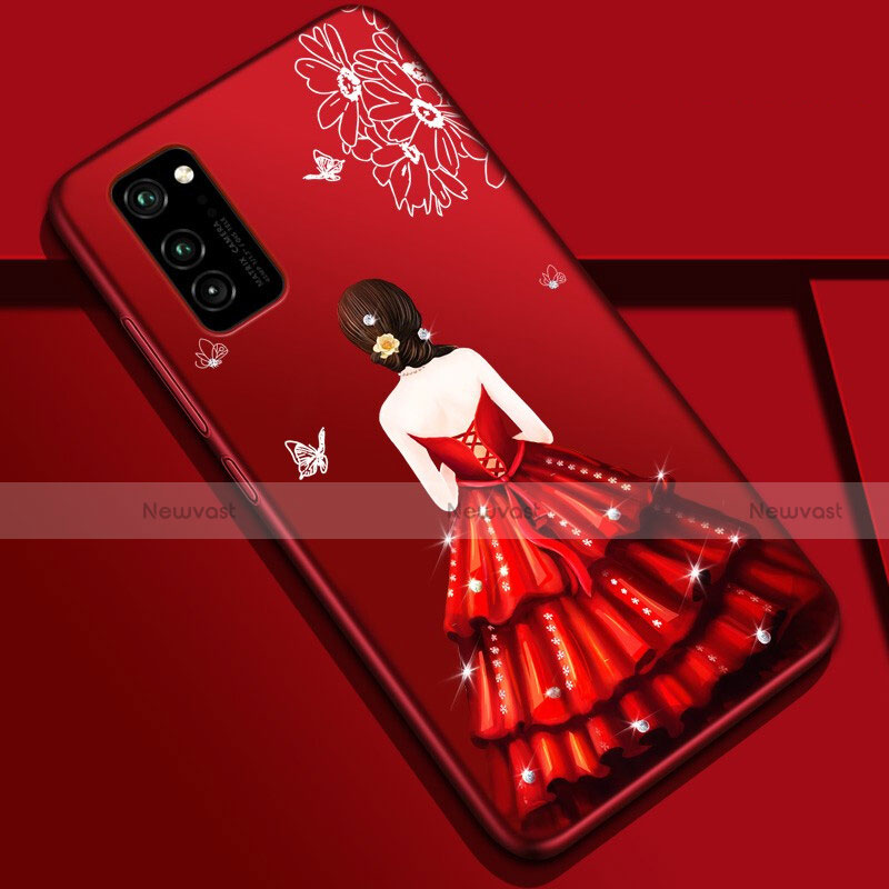 Silicone Candy Rubber Gel Dress Party Girl Soft Case Cover S01 for Huawei Honor View 30 5G Red