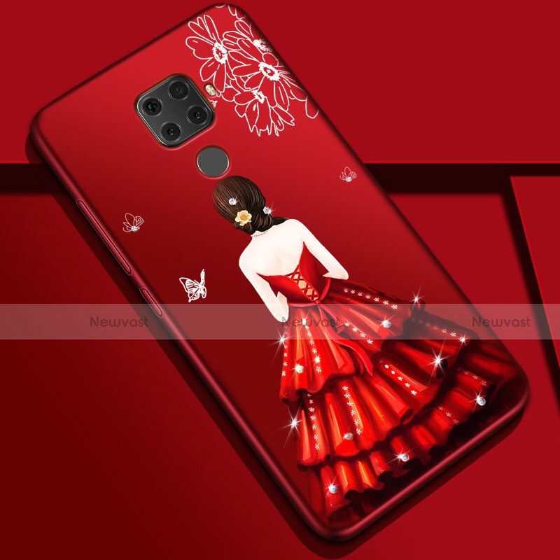 Silicone Candy Rubber Gel Dress Party Girl Soft Case Cover S01 for Huawei Mate 30 Lite Red