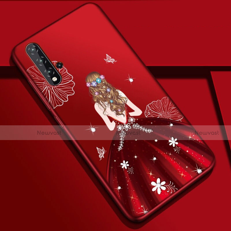 Silicone Candy Rubber Gel Dress Party Girl Soft Case Cover S01 for Huawei Nova 5 Pro Red Wine