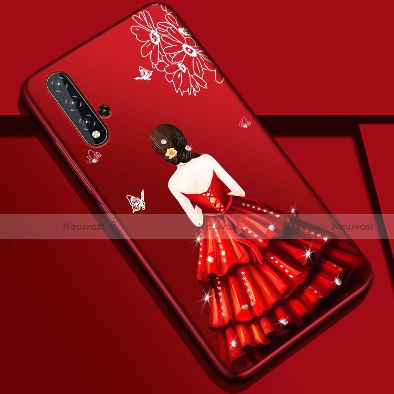 Silicone Candy Rubber Gel Dress Party Girl Soft Case Cover S01 for Huawei Nova 5 Red