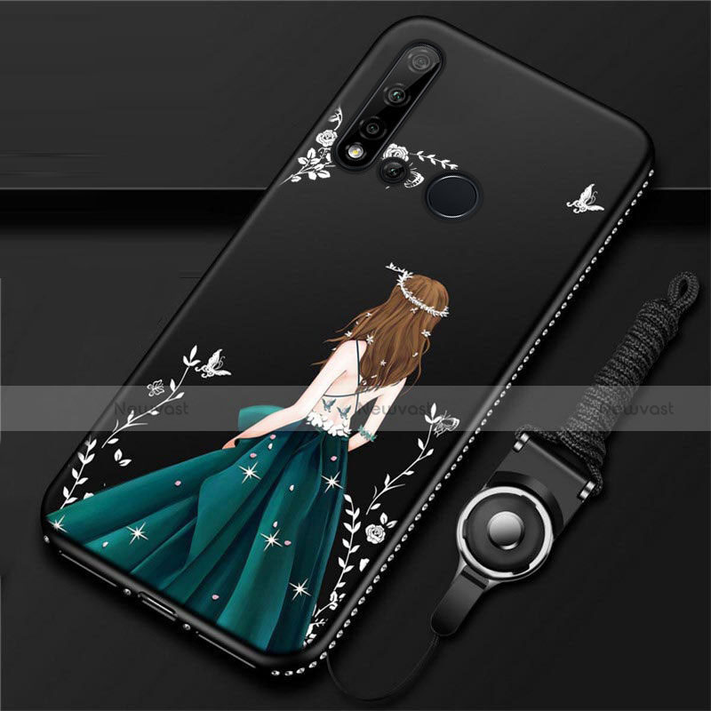Silicone Candy Rubber Gel Dress Party Girl Soft Case Cover S01 for Huawei Nova 5i Green