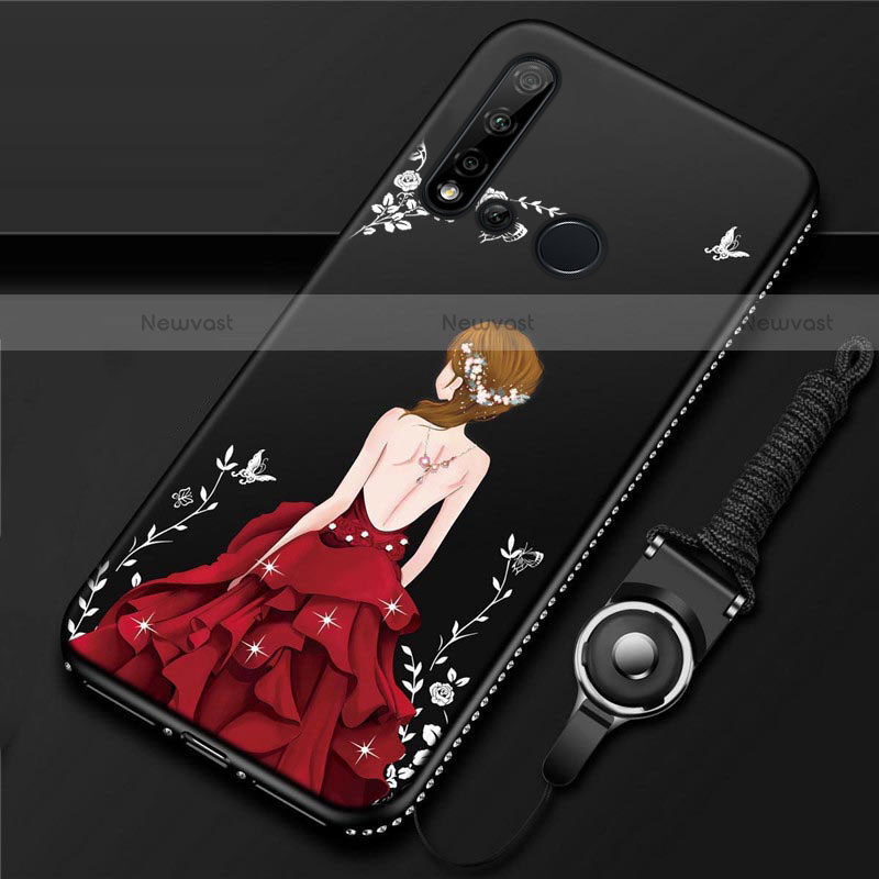 Silicone Candy Rubber Gel Dress Party Girl Soft Case Cover S01 for Huawei P20 Lite (2019) Red and Black