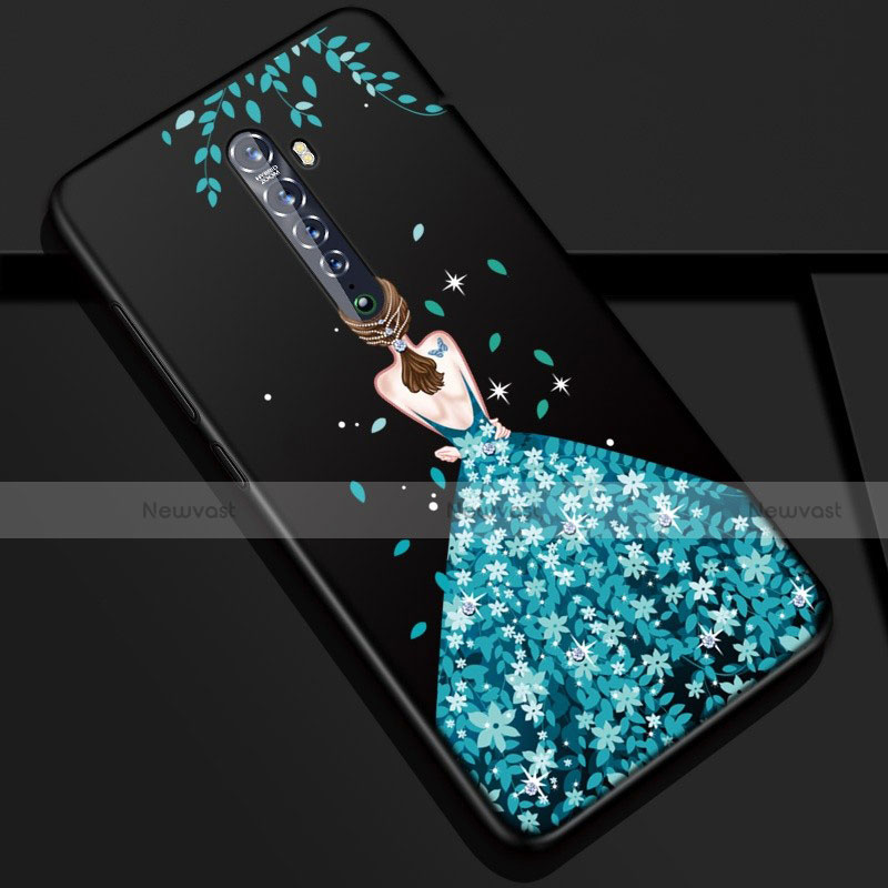 Silicone Candy Rubber Gel Dress Party Girl Soft Case Cover S01 for Oppo Reno2 Blue