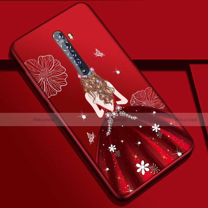 Silicone Candy Rubber Gel Dress Party Girl Soft Case Cover S01 for Oppo Reno2 Red Wine