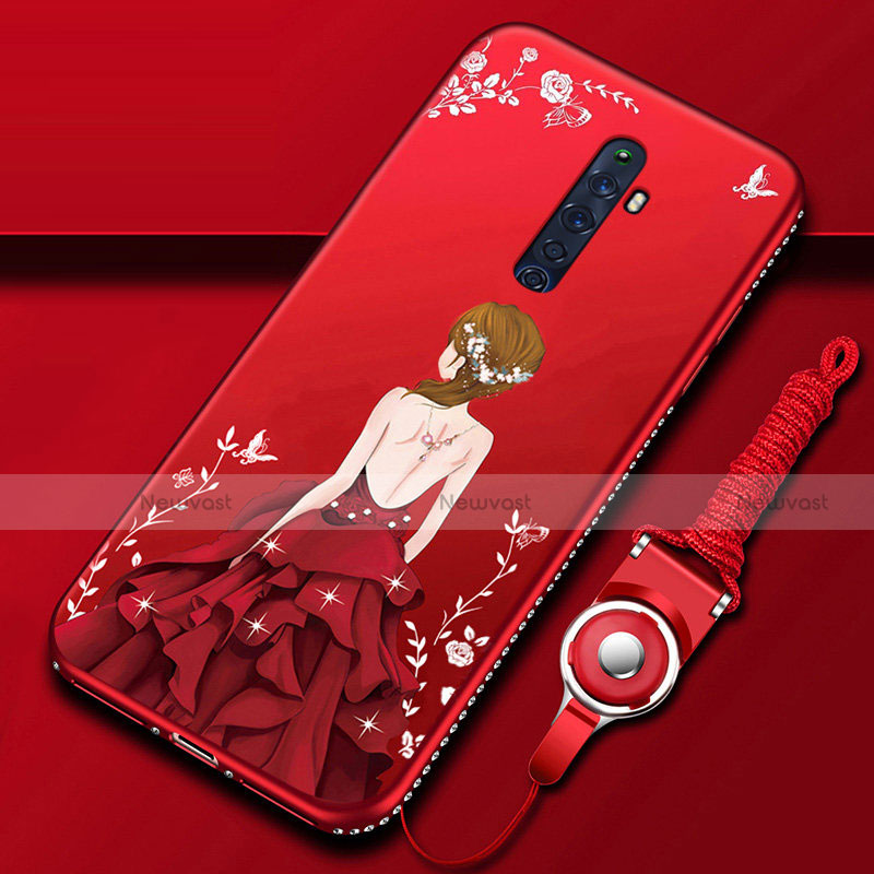 Silicone Candy Rubber Gel Dress Party Girl Soft Case Cover S01 for Oppo Reno2 Z Red