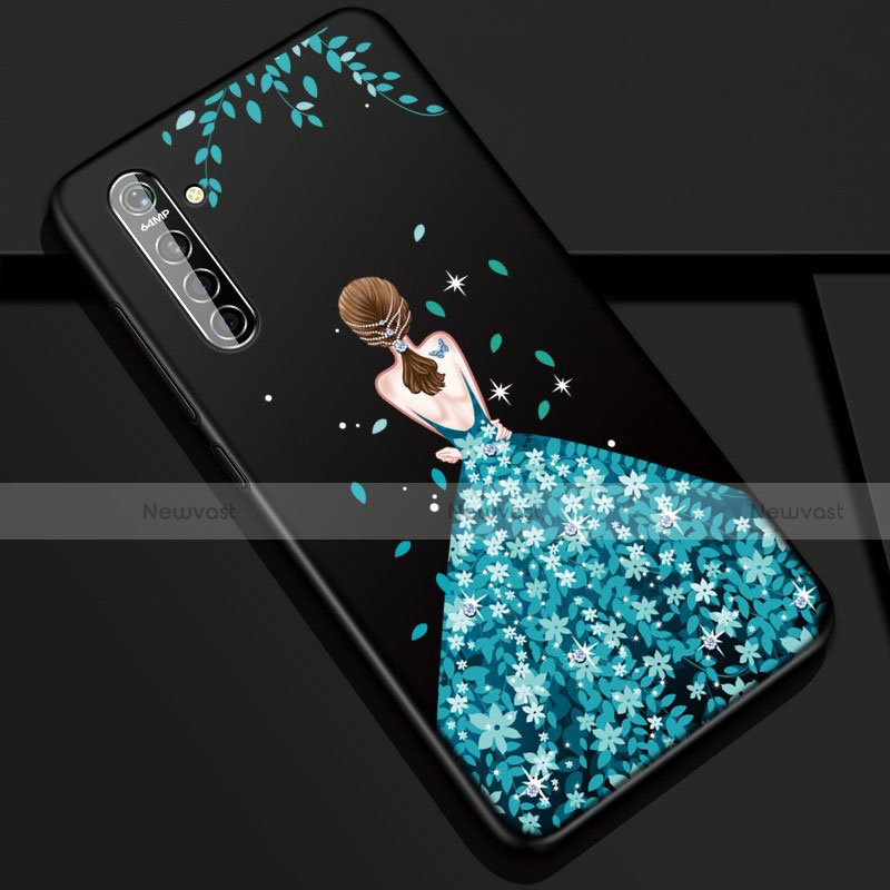 Silicone Candy Rubber Gel Dress Party Girl Soft Case Cover S01 for Realme X2 Blue