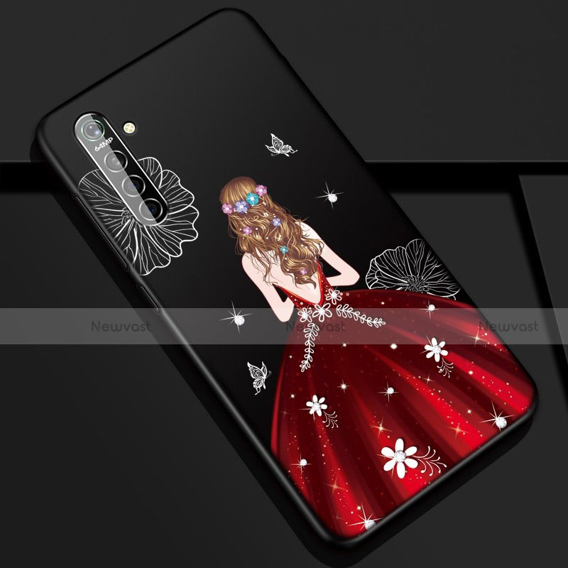 Silicone Candy Rubber Gel Dress Party Girl Soft Case Cover S01 for Realme X2 Red and Black