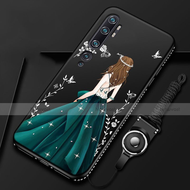 Silicone Candy Rubber Gel Dress Party Girl Soft Case Cover S01 for Xiaomi Mi Note 10 Pro Green