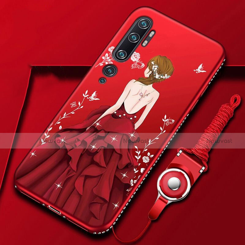 Silicone Candy Rubber Gel Dress Party Girl Soft Case Cover S01 for Xiaomi Mi Note 10 Pro Red